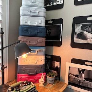 Vintage Suitcase stack of 9 includes 8 vintage and 1 new decorator case in your colors
