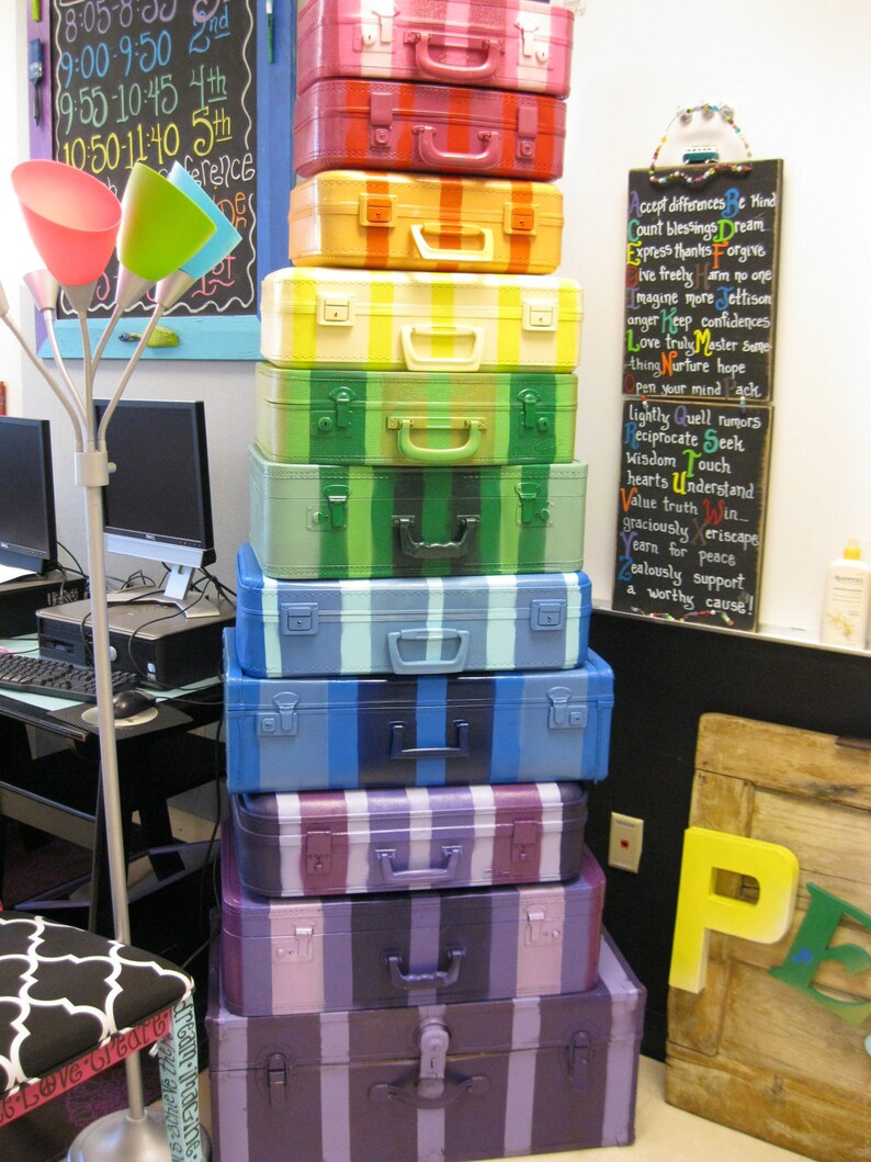 Jez4U Vintage Stack of TEN Awesome Suitcases Handpainted and Etsy