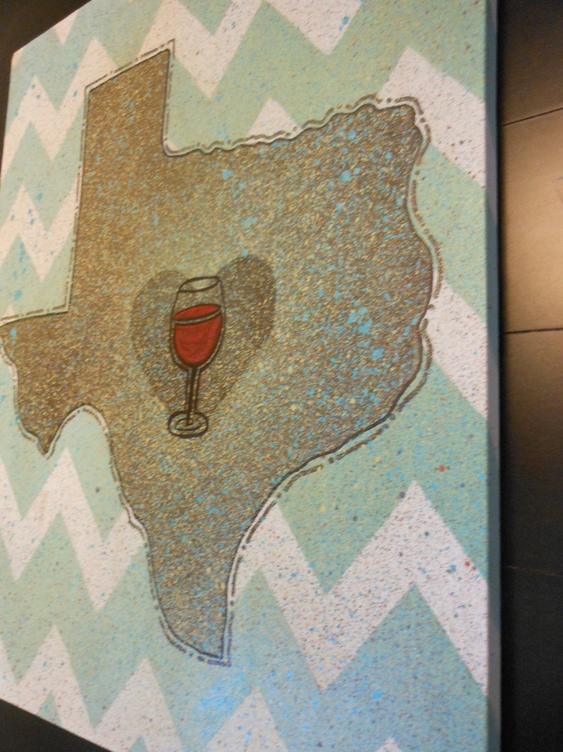 Austin Texas Custom Canvas with Red Wine glass over Austin Etsy
