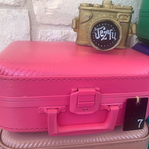 Strong pink 60&#39;s Vintage Cutie & A Real One of a Kind Treasure Luggage Storage Train Case Original &quot;Going to Grandma&#39;s&quot; free “best day” bag