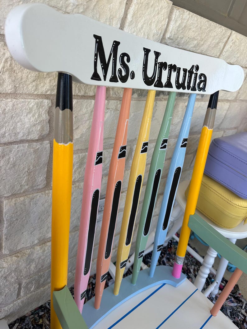 Pencil Rocking Chair Hand-painted Rocking Chair, Teacher, Librarian, Book Lover Reading Nook ...