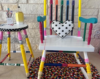Hand-Painted Rocking Chair, Teacher Chair, Librarian chair, Reading Specialist, Book Lover Gift, Adult chair size, free name,choose font