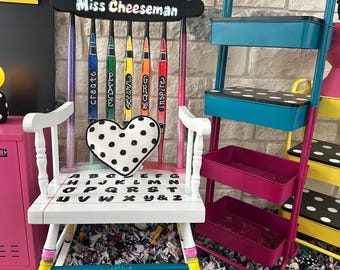 Custom Teacher Rocking Chair, Classroom Decor, Personalized Name (Local Pickup Only)
