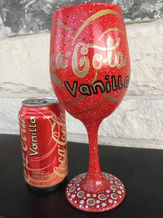 Coca Cola Vanilla Wine Glass Custom Painted to Look Like a Can of Coke but  in the Shape of a Wine Glass Share With Me Your Favorite Drink 