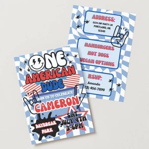 Party Invitation Editable Template ONE American Dude First Birthday