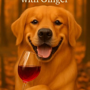 Wydruk z wizerunkiem golden retrievera pijącego wino, wydruk z wózkiem barowym, sztuka ze zwierzętami, wydruk do kuchni, plakat z zabawnym psem, dekoracja ścienna do baru, zwierzę domowe – golden retriever.