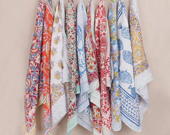 Set Of 10 Colorful Hand Block Printed Cotton Bandana, Sustainable Neck Scarf, Summer Bandana, Hair Accessories, Beach Bandana, Gift For He