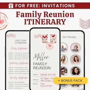 Digital Family Reunion Itinerary + Invitation Template, Personalized Mobile & Printable Versions for Family Gathering, Love Letter Planner