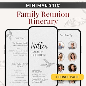 Digital Family Reunion Itinerary + Family Reunion Invitation Template, Personalized easy to edit mobile & ready to print for family trip