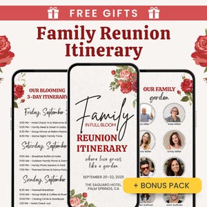 Digital Family Reunion Itinerary + Invitation Template, Personalized Mobile & Printable version for Family Gathering Weekend Trip Planner
