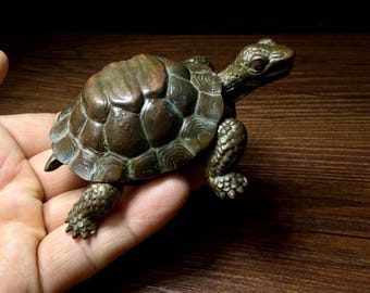 Vintage-Schildkrötenbox aus Bronze | Miniatur-Schmuckkästchen in Schildkrötenform | Feng-Shui-Dekoration für ein langes Leben