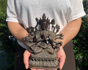 Vintage Brass Thousand Hand Guanyin Statue Buddhist Altar Decor