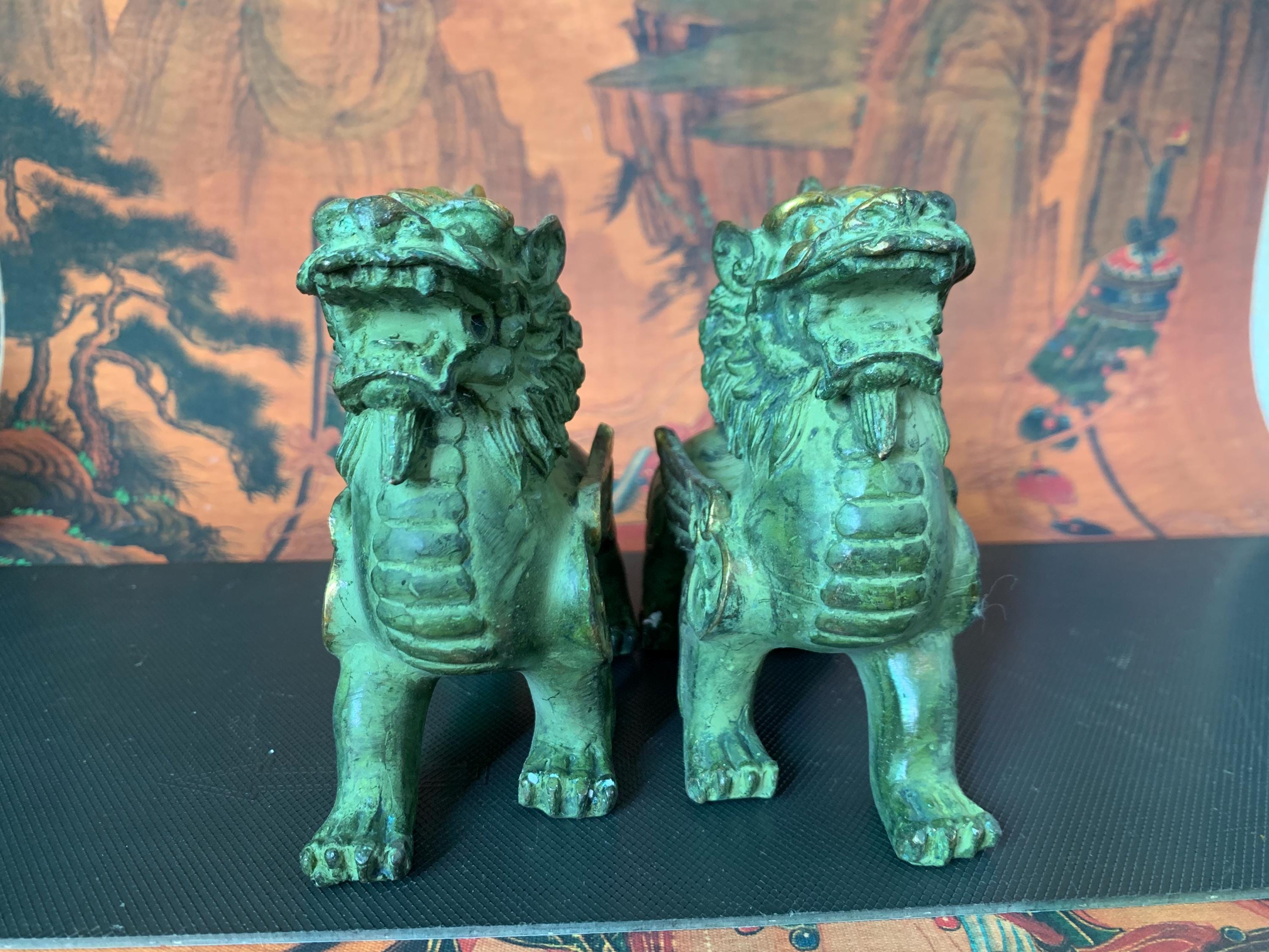 Vintage Brass Pi Xiu Statue Feng Shui Wealth Guardian Home Decor Lucky ...