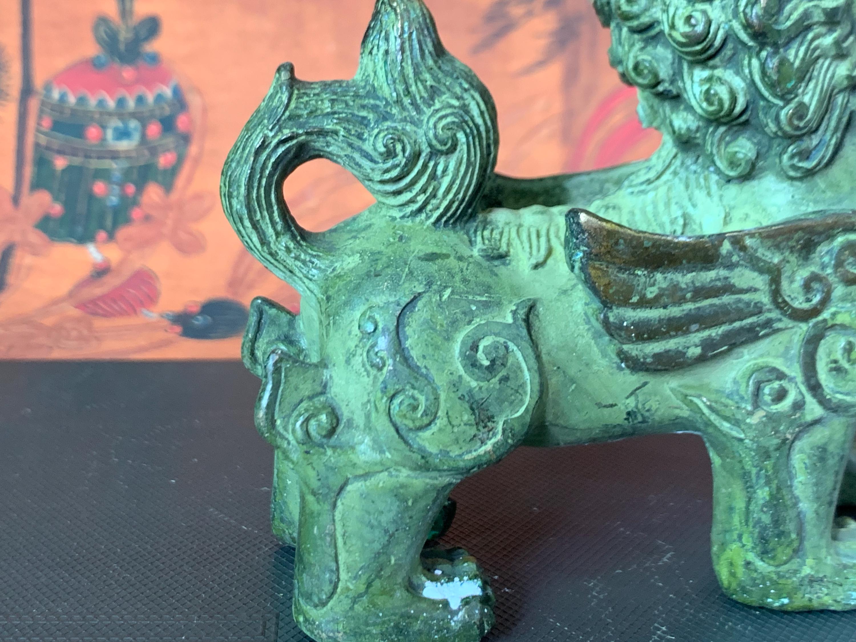 Vintage Brass Pi Xiu Statue Feng Shui Wealth Guardian Home Decor Lucky ...