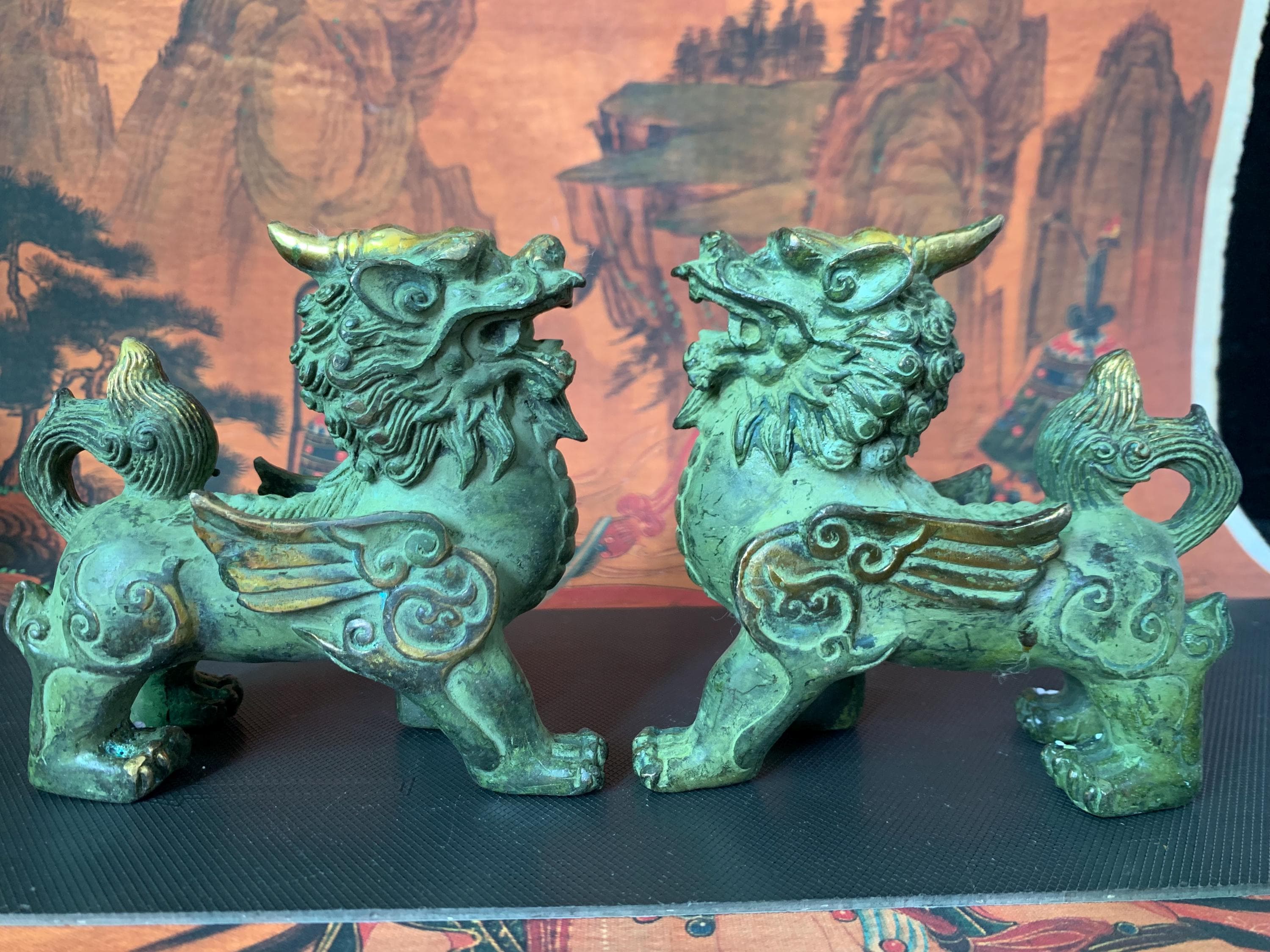 Vintage Brass Pi Xiu Statue Feng Shui Wealth Guardian Home Decor Lucky ...