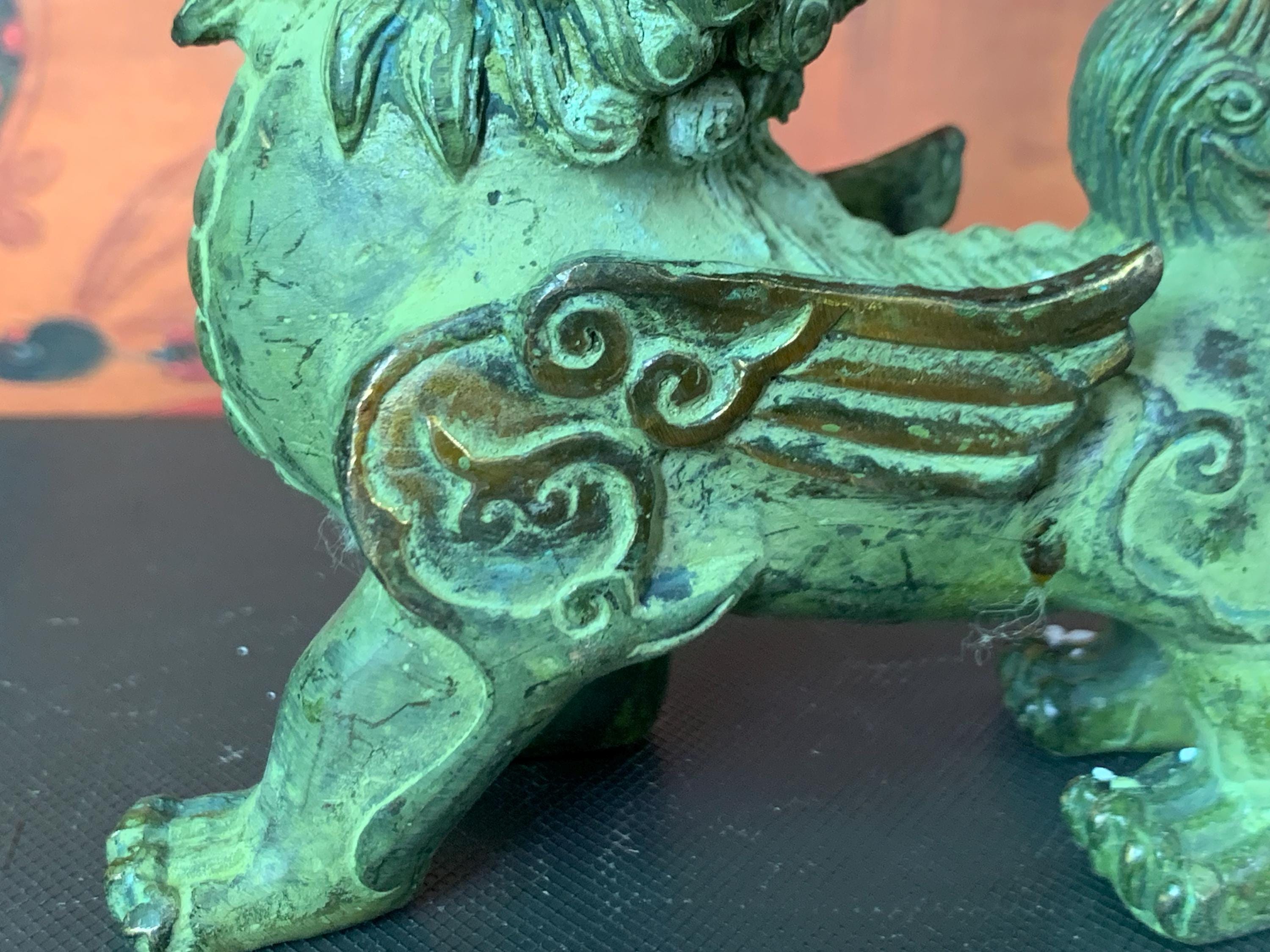 Vintage Brass Pi Xiu Statue Feng Shui Wealth Guardian Home Decor Lucky ...