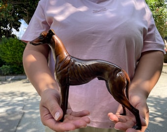 Vintage‑Style  Copper Whippet Figurine, Elegant Greyhound Dog Statue, Desk Shelf Home Decor, Thoughtful Pet‑Theme Gift
