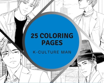 25  K-Drama Boy Coloring Page, Korean Culture Line Art for Adult, Printable Fashion Drawing, Mindful, Relaxing Digital Coloring Book
