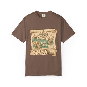 Retro Nautische Karte Strand Vibes T-Shirt - Charting Good Vibes Grafik-Shirt, Küstensommer lässiges Top