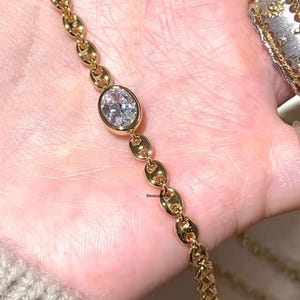Oval Cut Bezel Set Diamond Coffee Bean Chain, 14K White Gold Stacking Solitaire Diamond Bracelet Gift, Everyday Fine Luxury Gift For Women