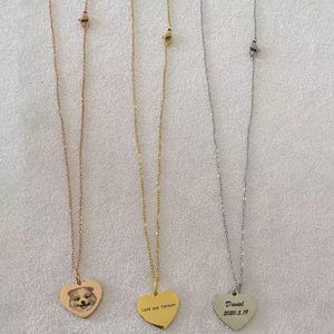 Custom Pet Portrait Necklace – Engraved Dog Cat Memorial Jewelry – Personalized Heart Pendant Gift for Pet Lovers