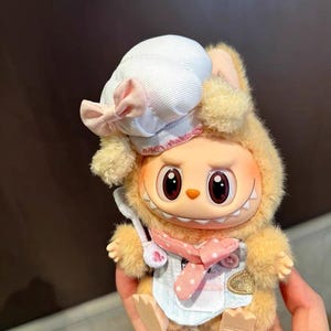 Chef Outfit for Labubu 10cm – Handmade Doll Clothes with Hat & Apron | Cute Pop Mart Labubu Accessories