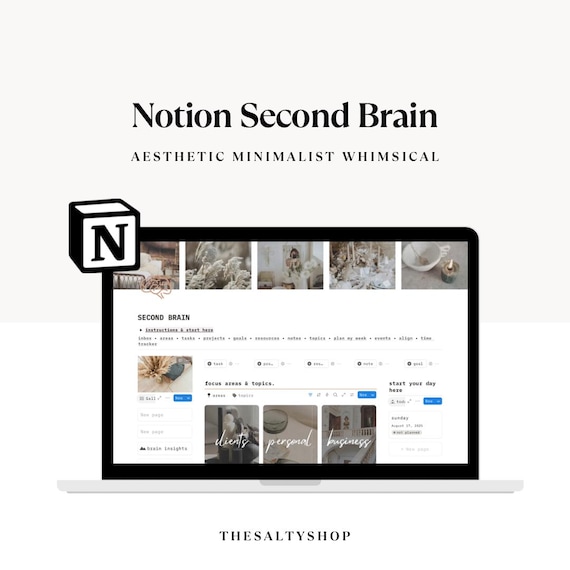 Notion Second Brain Template: Digital Planner, Task & Project Manager (Digital Download