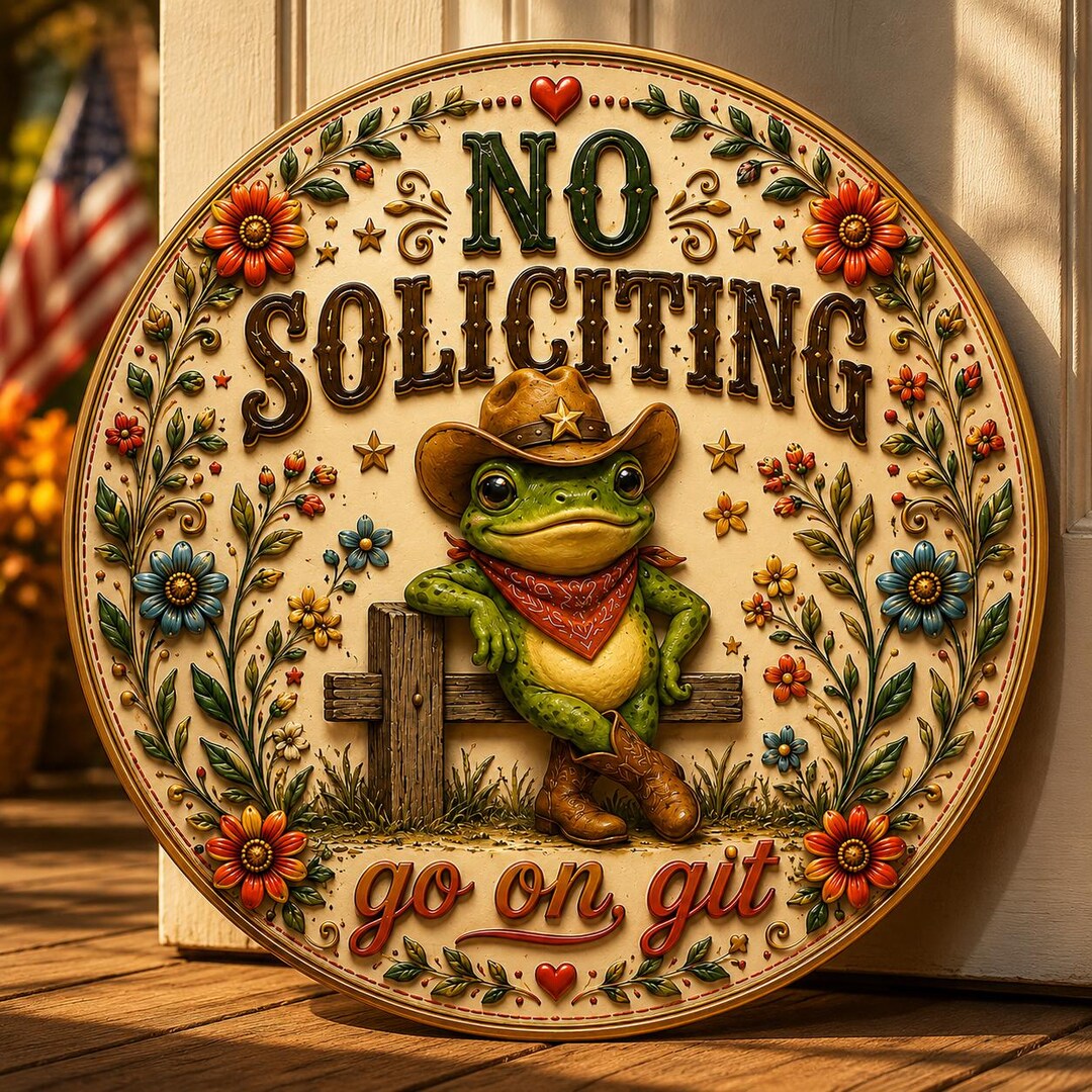 Frog Git Funny No Soliciting Door Sign, Go on Git Front Door Hanger, Cowboy Frog ...