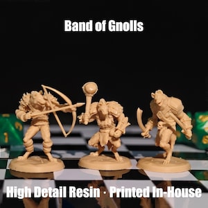 Banda de Gnolls – 3 miniaturas únicas de 28 mm/32 mm para D&D/TTRPG – Figuras de monstruos impresas en 3D – PNJ de D&D con gran detalle – Figura de juego de mesa