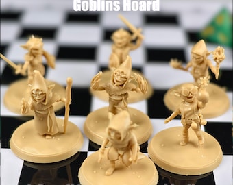 Goblins Hoard – 7 Unique 28mm/32mm Miniatures for D&D/TTRPG – 3D Printed Monster Figures – High Detail DnD NPCs – Tabletop Game Figurine
