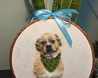 Custom Dog Memorial Felt Pet Portrait Hoop –  Personalized Dog Cat Wall Art Keepsake