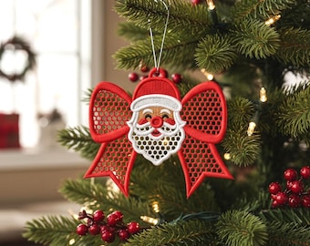 FSL kerstman kant strik kerstornament: machineborduurontwerp 3 maten (digitale download)