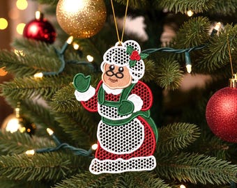 FSL Ornament. Machine Embroidery Designs. Mrs Claus Lace Decoration Instant Download 4size