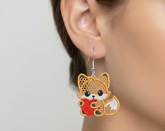 Diseños bordados para aretes de corazón de zorro FSL, 3 tamaños (descarga instantánea)