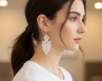 Pendientes colgantes de filigrana intrincada FSL con diseños bordados, descarga instantánea en 3 tamaños