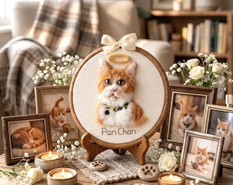 Custom Needle Felted Pet Portrait Hoop Art | Personalized Wool Cat Dog Memorial Keepsake