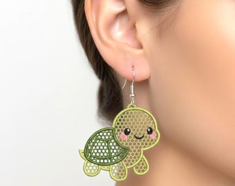 Diseños bordados de aretes de tortuga FSL, 3 tamaños (descarga instantánea)
