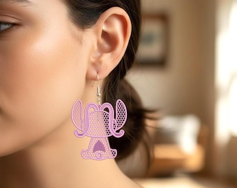 FSL Stitch Pink Earrings Embroidery Designs Instant Download 3size