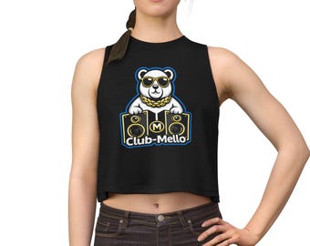 Club-Mello Lounge Bear Sleepwear Crop Tank, Gift for her, Pajama top for her, Bear and graphic tee