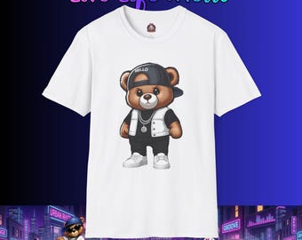 Streetwear Bear T-Shirt | Mello Bear Graphic Tee | Urban Hip Hop Teddy Shirt | Cool Cartoon Bear Shirt | Club-Mello