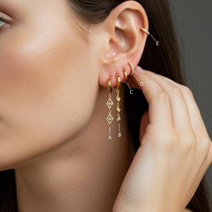 Diamant Form baumelnde Ohrringe, Huggie Hoops Charme Ohrringe, 925 Silber Knorpel & Conch Creolen, rund geschnittene baumeln Tropfen Ohrringe
