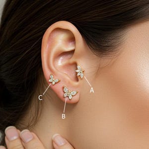 Butterfly Stud Earrings, Round Cut Tiny Delicate Earrings, Minimalist Cartilage Studs Earrings, 925 Silver Flat Back Earrings For Women's