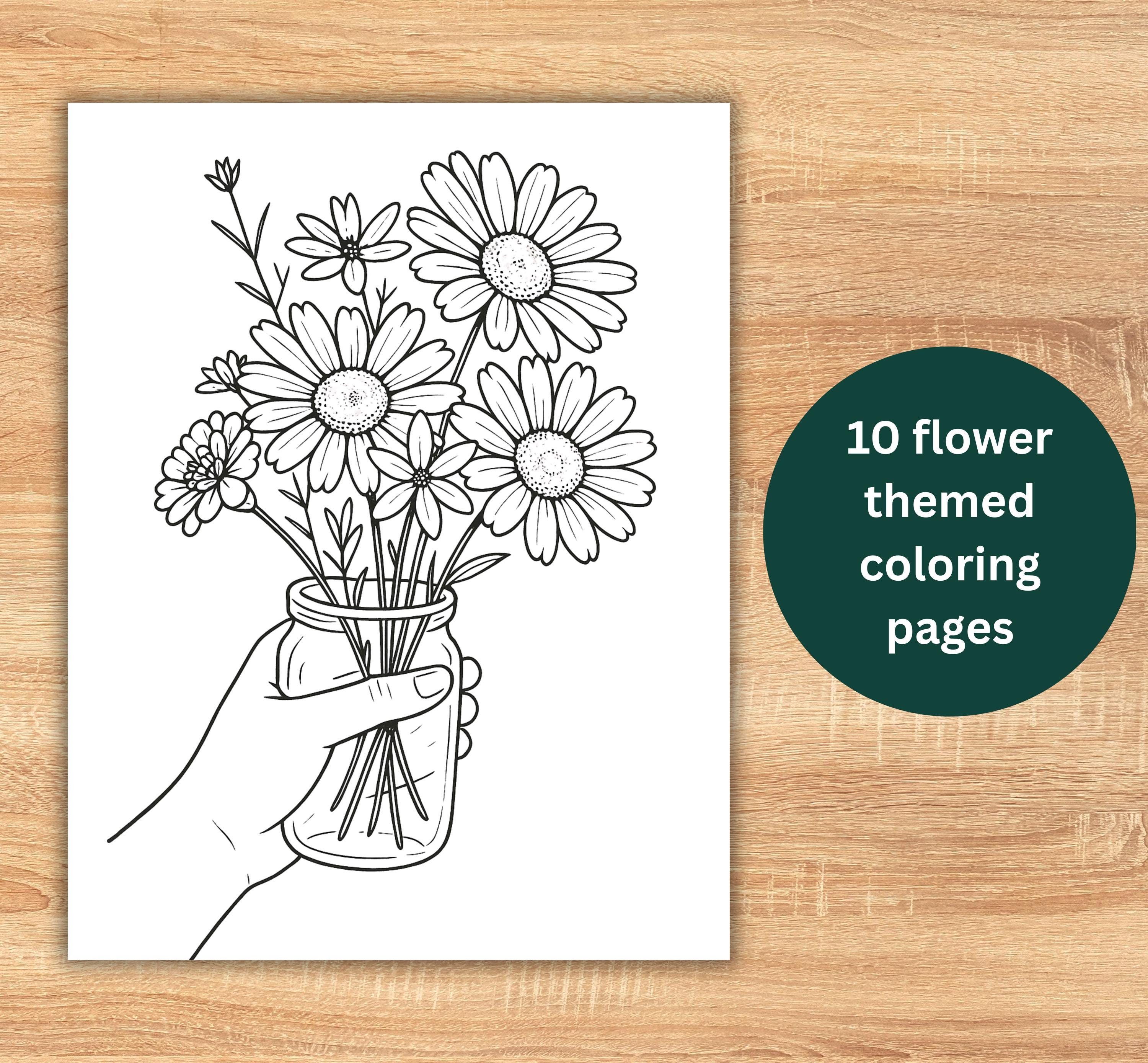 花の塗り絵：リラックスできる印刷可能な花のデザイン10選（デジタルダウンロード） - Etsy 日本, image size:3000x2777