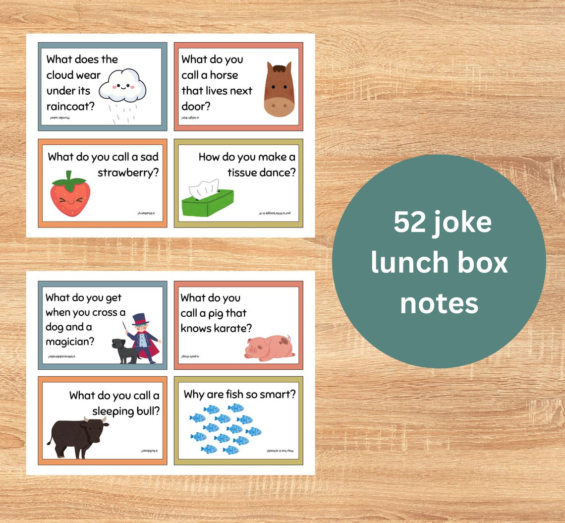 52 Funny Lunch Box Joke Cards for Kids – Printable Lunch Notes With ...