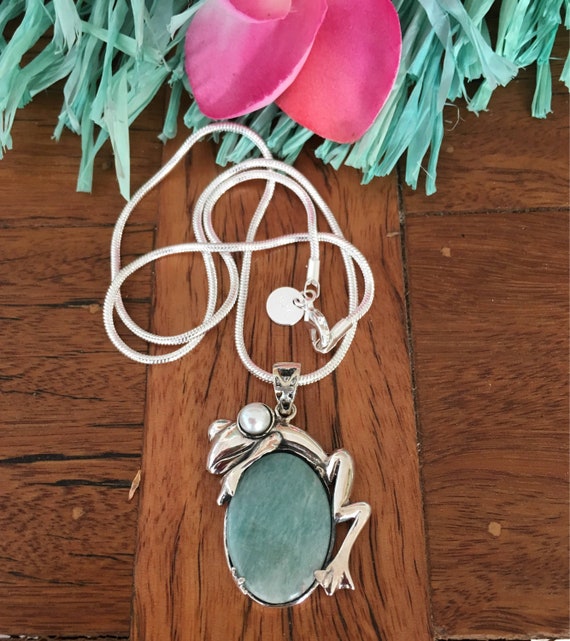 925 Sterling Silver Amazonite Frog Necklace Amazonite frog