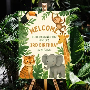 Jungle Party Welcome Poster Template | Safari Animal Poster | Birthday Welcome Sign | Zoo Theme Sign | Instant Download | Canva Template