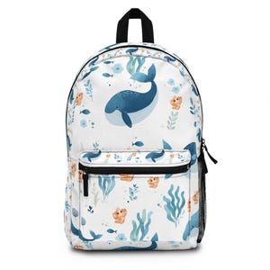 Whale Coastal Backpack Unique Beach Day Bag, Canvas Travel Backpack, Fun Ocean-Inspired School Bag