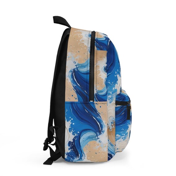 Watercolor Ocean Waves Backpack: Beach Travel School Bag - Etsy display picture 2
