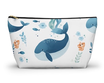Whale Print Accessory Pouch: Coastal Makeup Bag, Ocean Travel Zipper Pouch