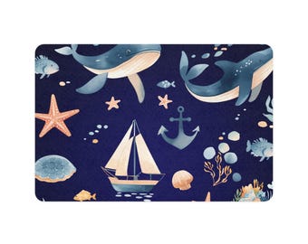 Sandy Paws Pet Food Mat by Salty Cove | Nautical Dog Cat Placemat | Ocean Theme Feeding Mat | Coastal Pet Decor | Sea Life Mat
